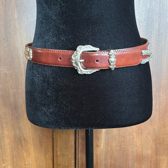 Vintage Fossil Brown Leather Concho Belt M - Picture 1 of 8